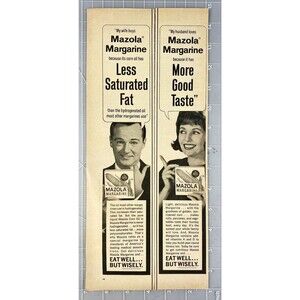 Mazola Margarine (Double Ad) Less Saturated Fat - More Good Taste Print Ad 1963